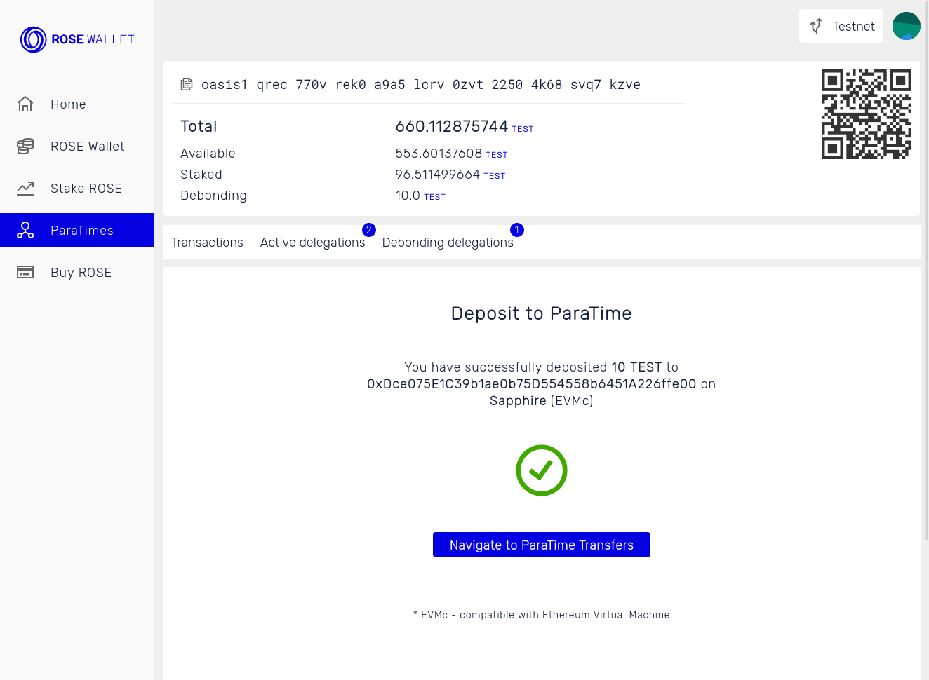 Deposit tokens: Deposit complete